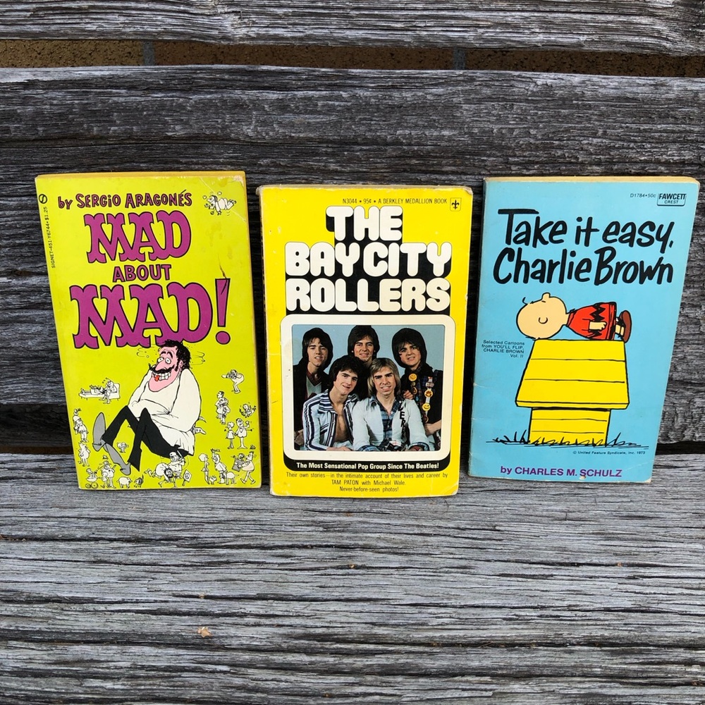 The Bay City Rollers, Charlie Brown, Mad About Mad!, 3 book bundle©️1975 ‘67 ‘70